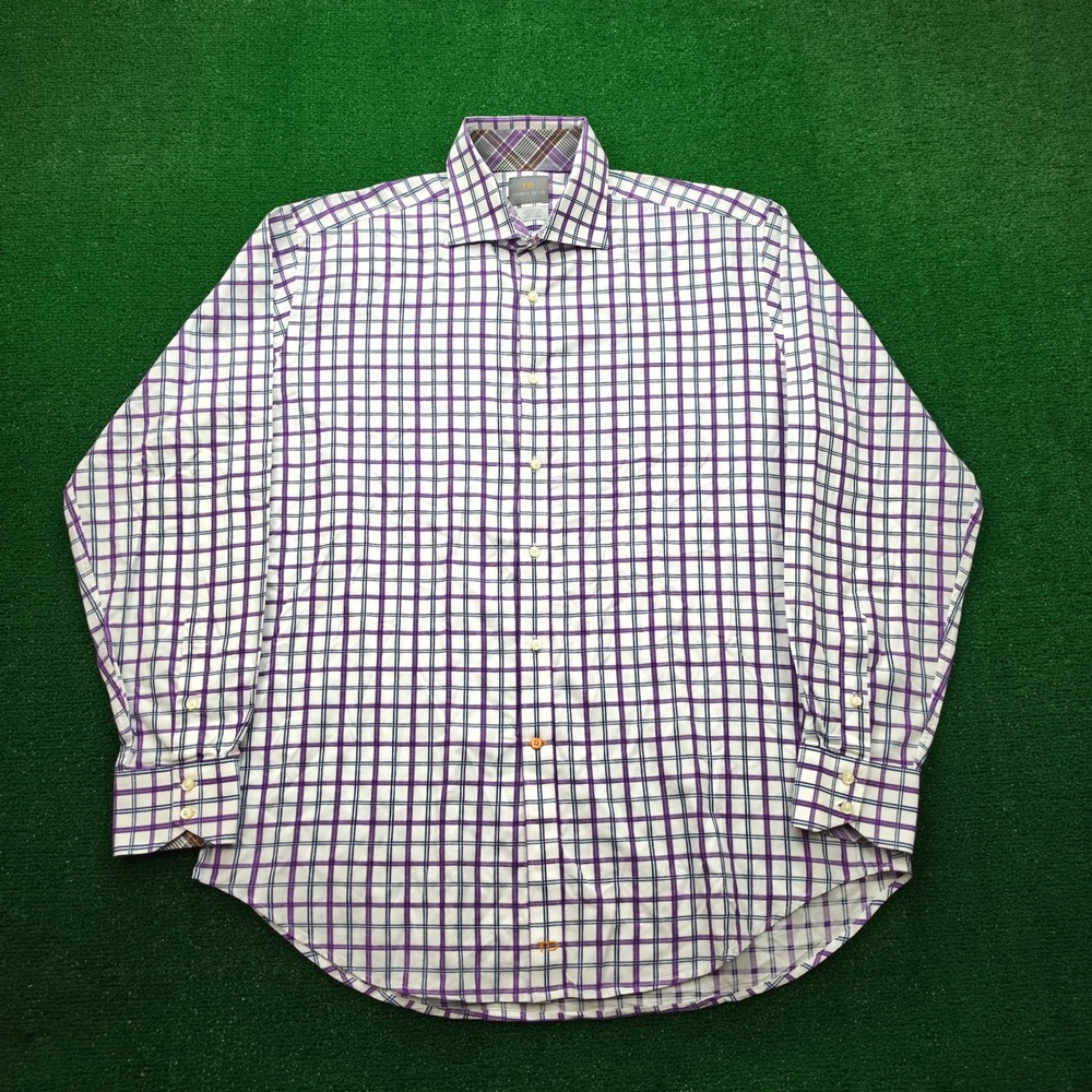 Thomas Dean Purple Grid‎ Shirtmakers Cloth Dress Shirt Mens XL Button Up